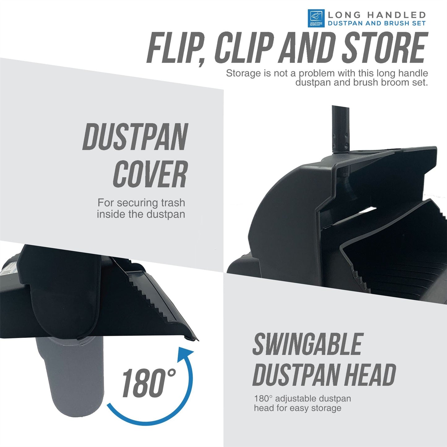 Black Long Handle Dustpan and Brush Set – Strong Metal Handle