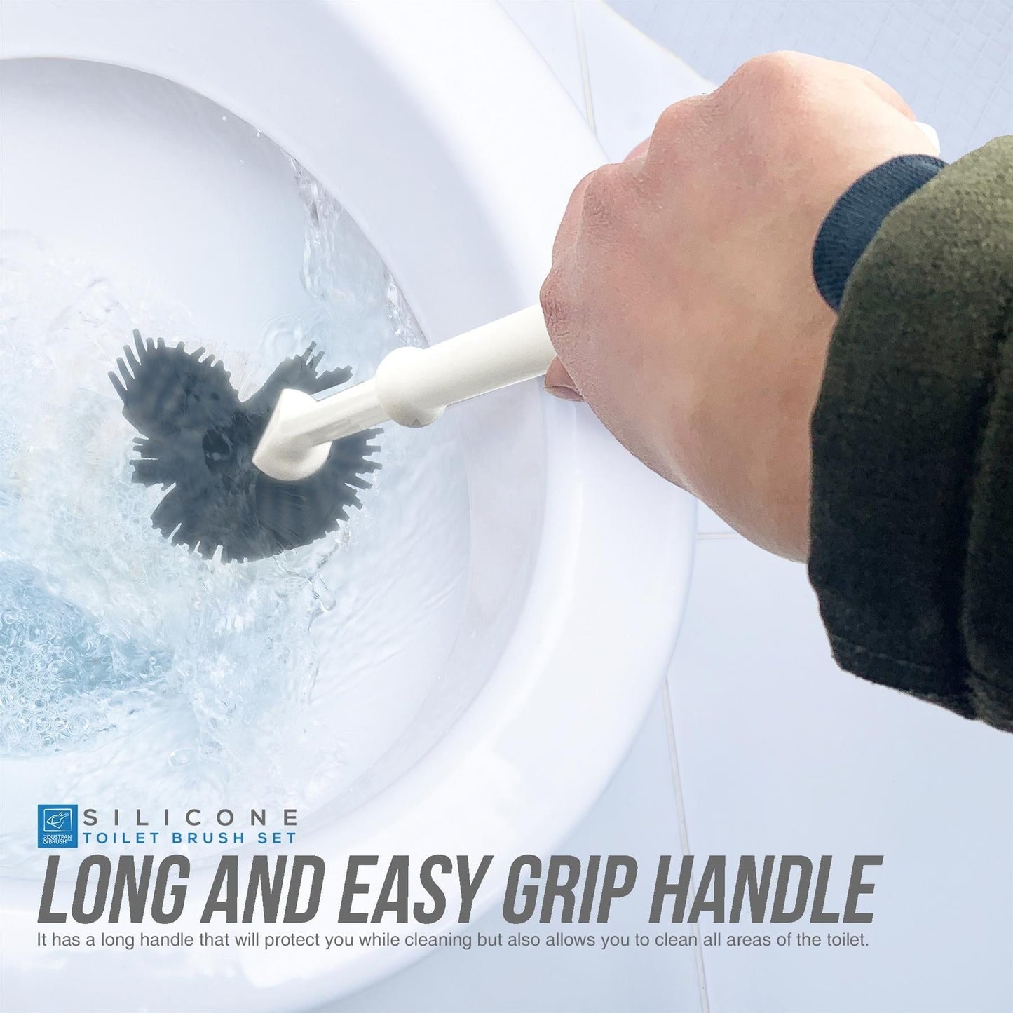 Silicone Toilet Brush and Holder Set with Spare Brush Head