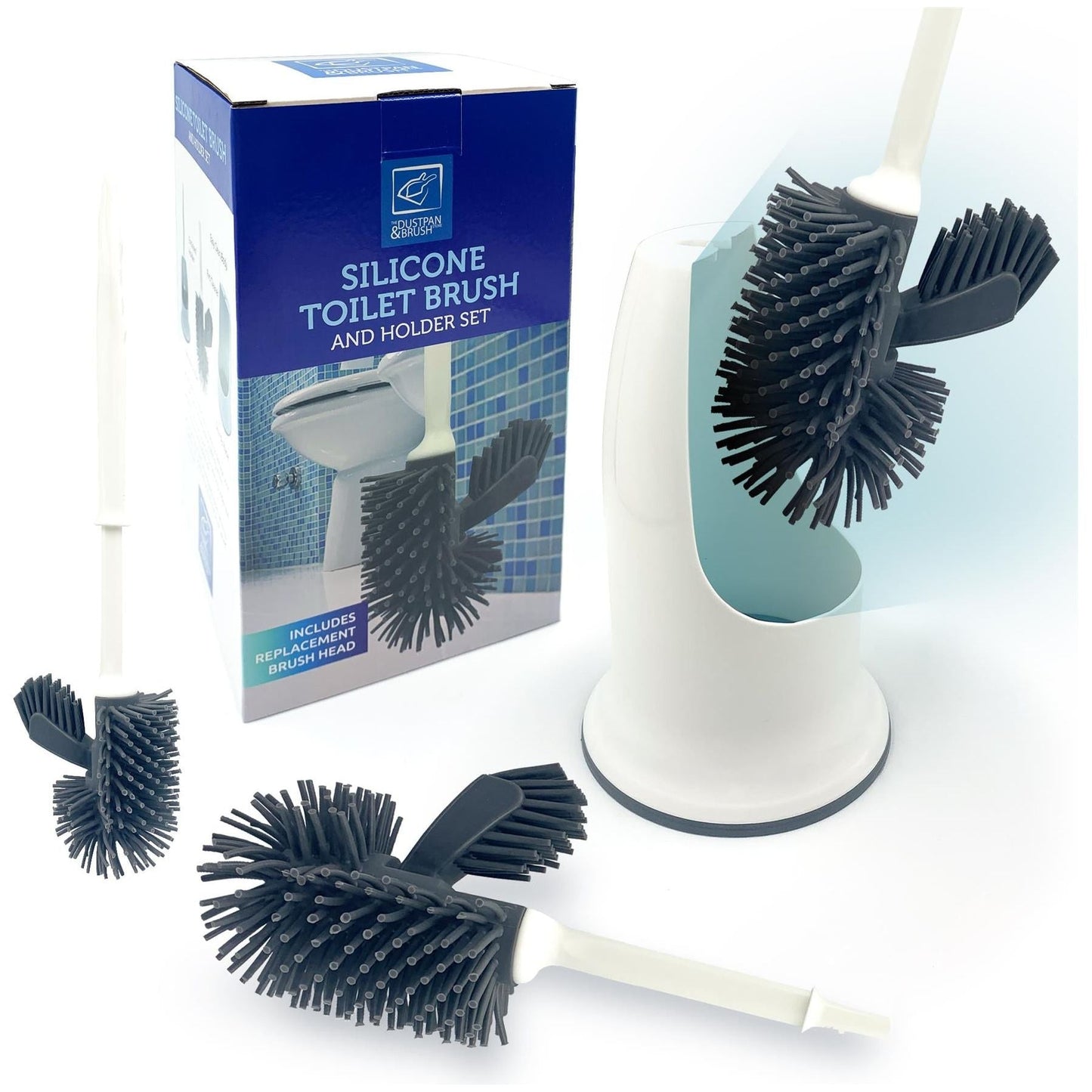 Silicone Toilet Brush and Holder Set with Spare Brush Head