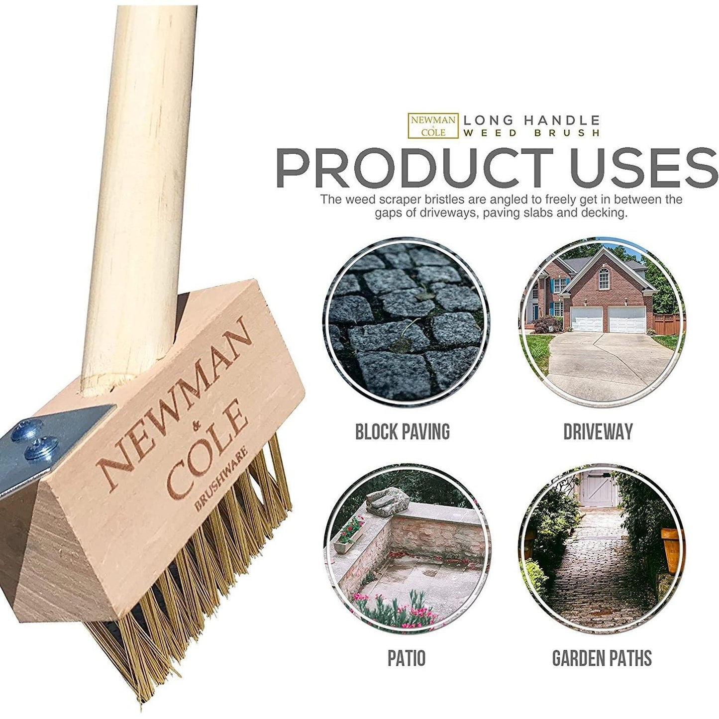 Newman and Cole Weed Brush Head with Scraper and Wooden Handle