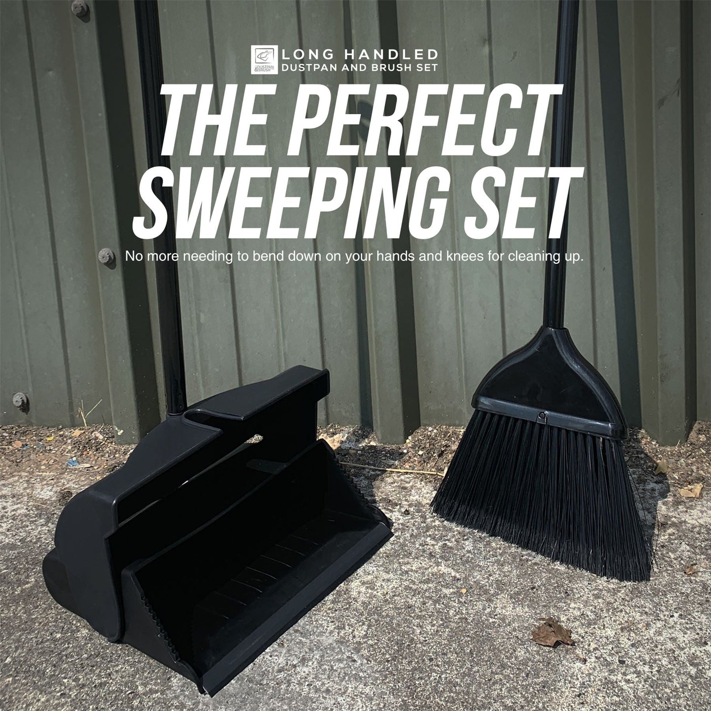 Black Long Handle Dustpan and Brush Set – Strong Metal Handle