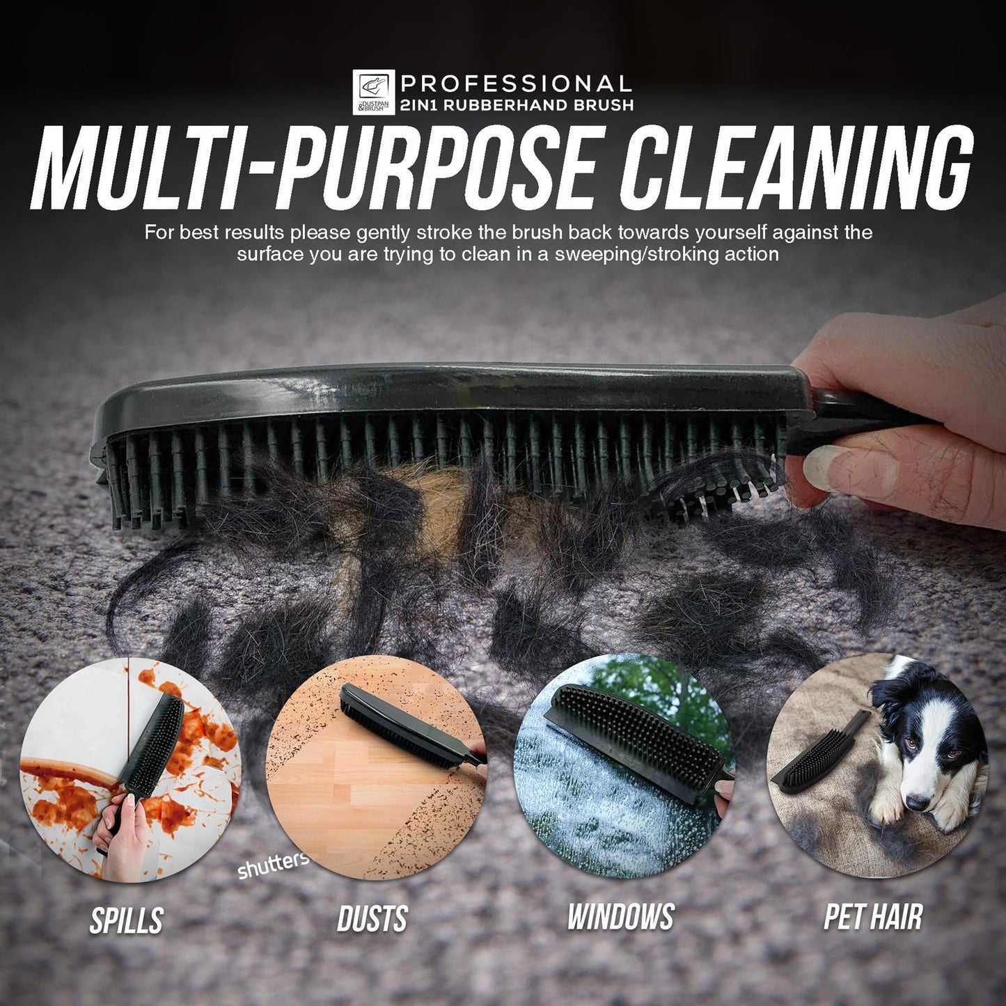 Rubber Hand Brush for General Cleaning with Scratch-Free Rubber Bristles – Ideal for Pet Hair Removal