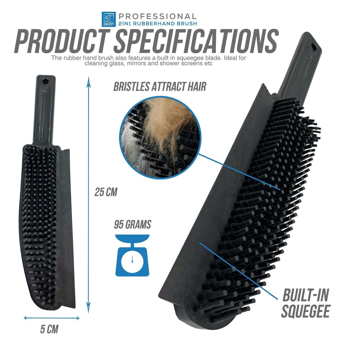 Rubber Hand Brush for General Cleaning with Scratch-Free Rubber Bristles – Ideal for Pet Hair Removal