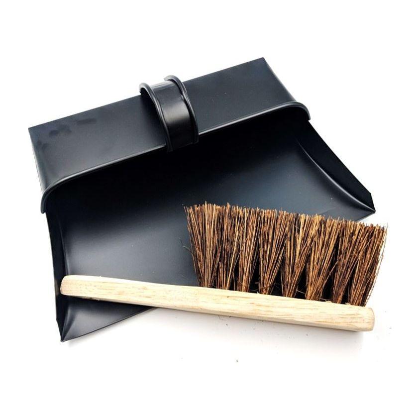 Metal Dustpan and Brush Set – Traditional Strong Hooded Dustpan with Stiff Hand Brush