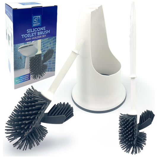 Silicone Toilet Brush and Holder Set with Spare Brush Head