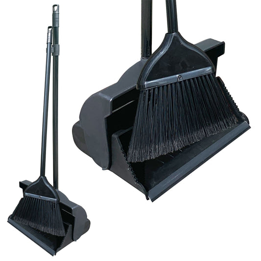 Black Long Handle Dustpan and Brush Set – Strong Metal Handle