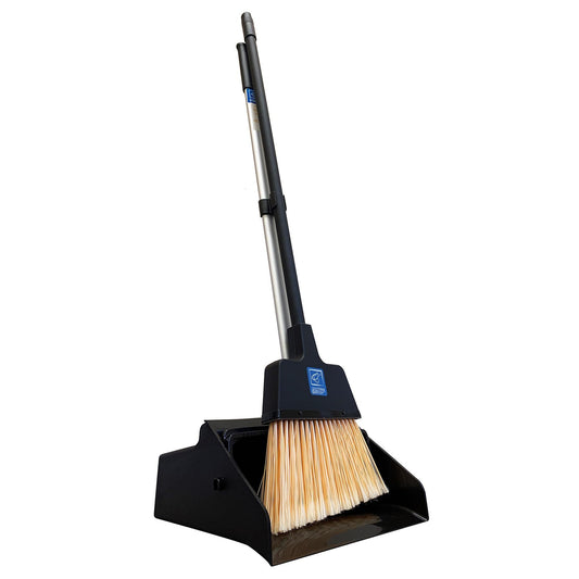 Heavy Duty Long Handle Dustpan and Brush Set with Stiff Bristles