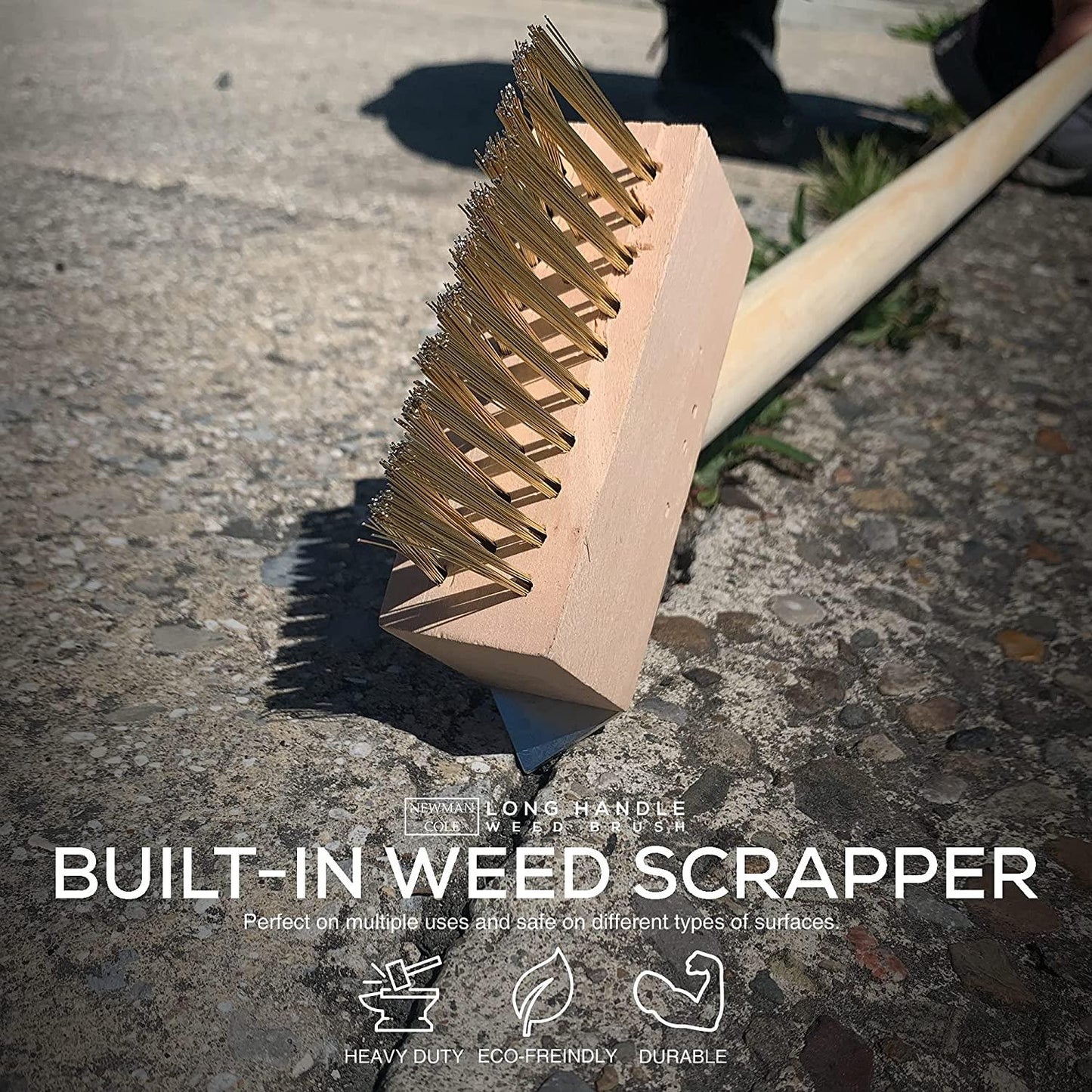 Newman and Cole Weed Brush Head with Scraper and Wooden Handle