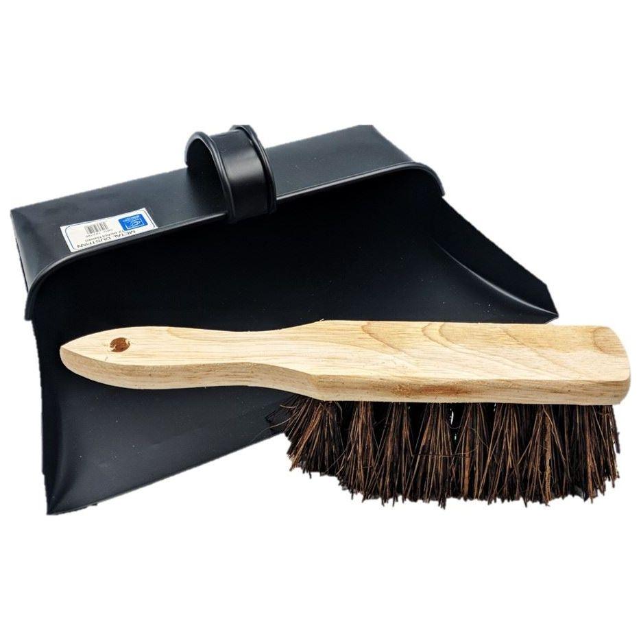 Metal Dustpan and Brush Set – Traditional Strong Hooded Dustpan with Stiff Hand Brush
