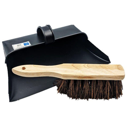 Metal Dustpan and Brush Set – Traditional Strong Hooded Dustpan with Stiff Hand Brush