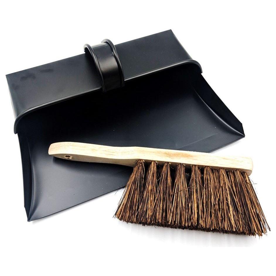 Metal Dustpan and Brush Set – Traditional Strong Hooded Dustpan with Stiff Hand Brush