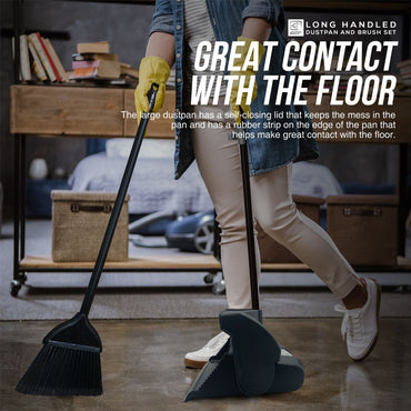 Black Long Handle Dustpan and Brush Set – Strong Metal Handle