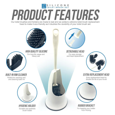 Silicone Toilet Brush and Holder Set with Spare Brush Head